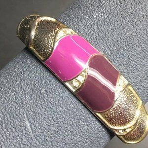 Hinged Bangle Bracelet As Is Purple Waves Enamel Textured Pale Gold Retro BoHo